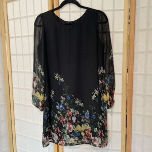 Floral Black Sheer Sleeve Dress